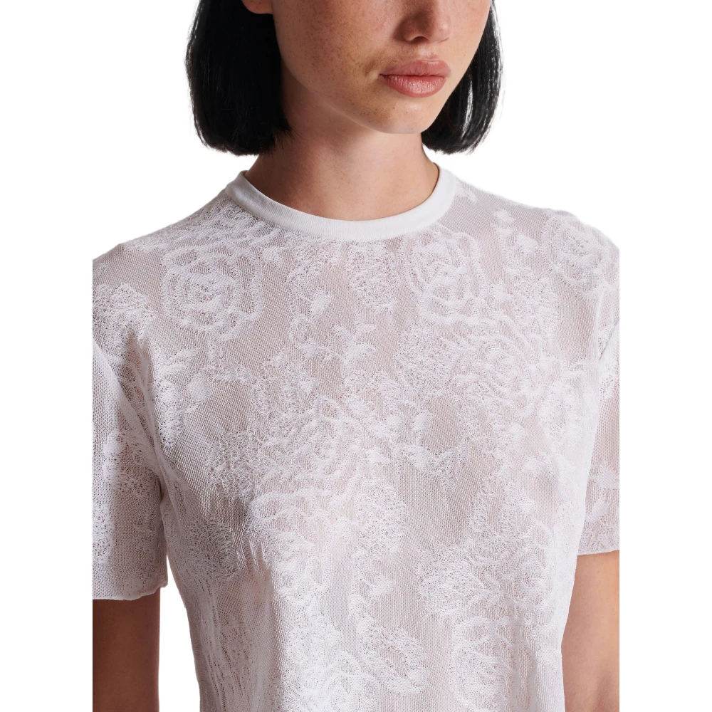 Balmain Korte Kantentop met Bloemenpatroon White Dames