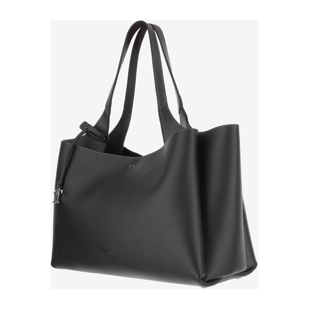 TOD'S Leren schoudertas met metalen sluiting Black Dames