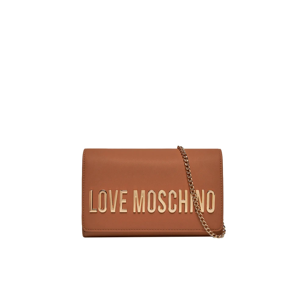 Love Moschino Kameel Logo Schoudertas met Gouden Ketting Brown Dames