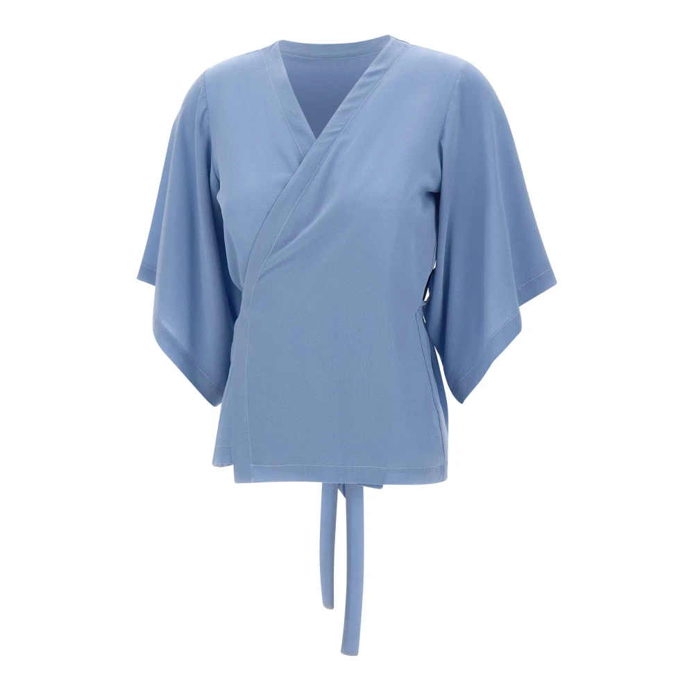 Kangra Blue Blouses, Female, Xs, Silk Wrap Blouse