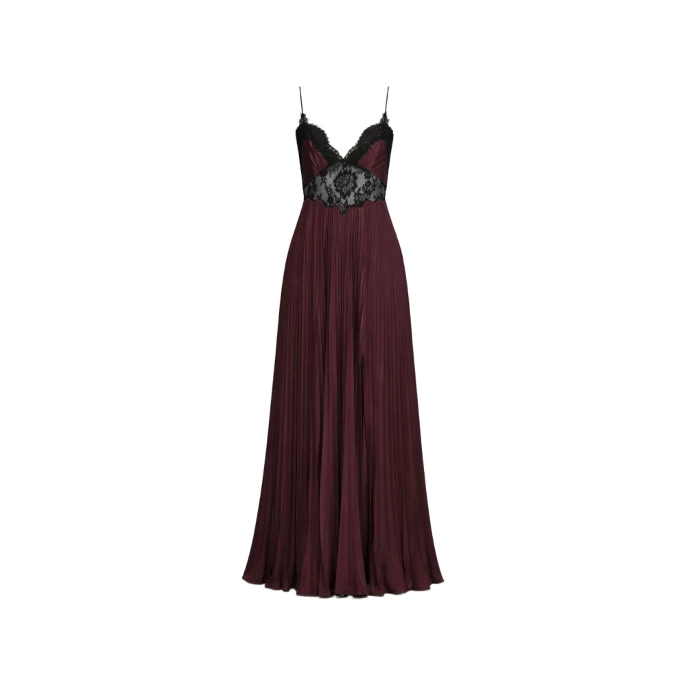 Self Portrait Women's Brown Gowns, S, Satin Lace Insert Maxi Dress