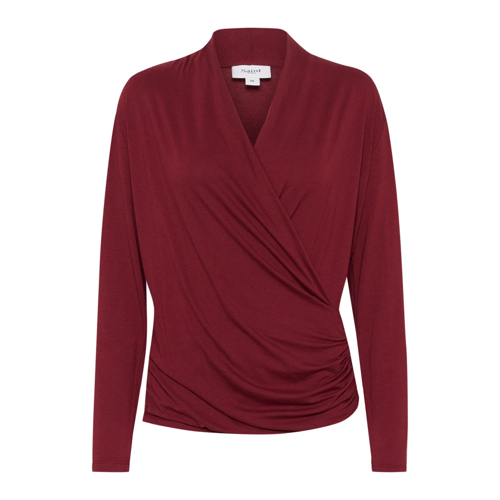 Saint Tropez Gedrapeerde Wrap Blouse Tawny Port Red Dames
