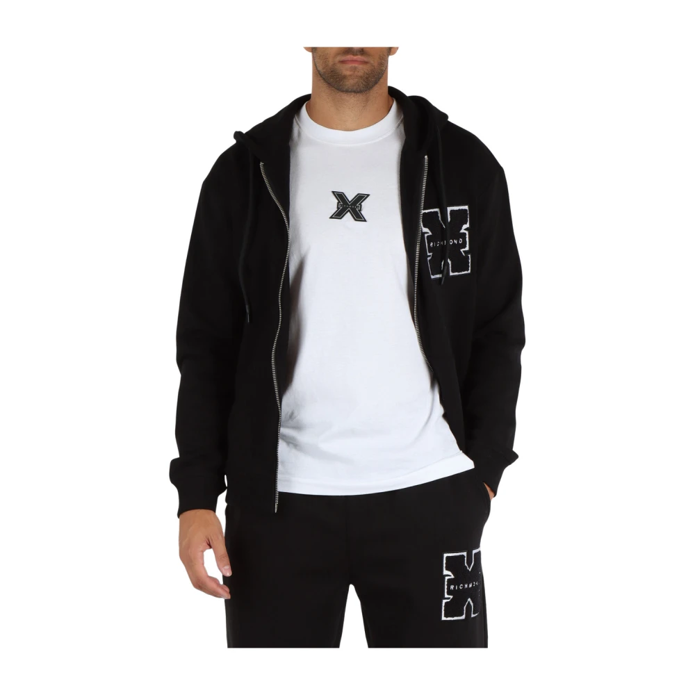 Richmond Hoodie met rits in katoenmix Black Heren