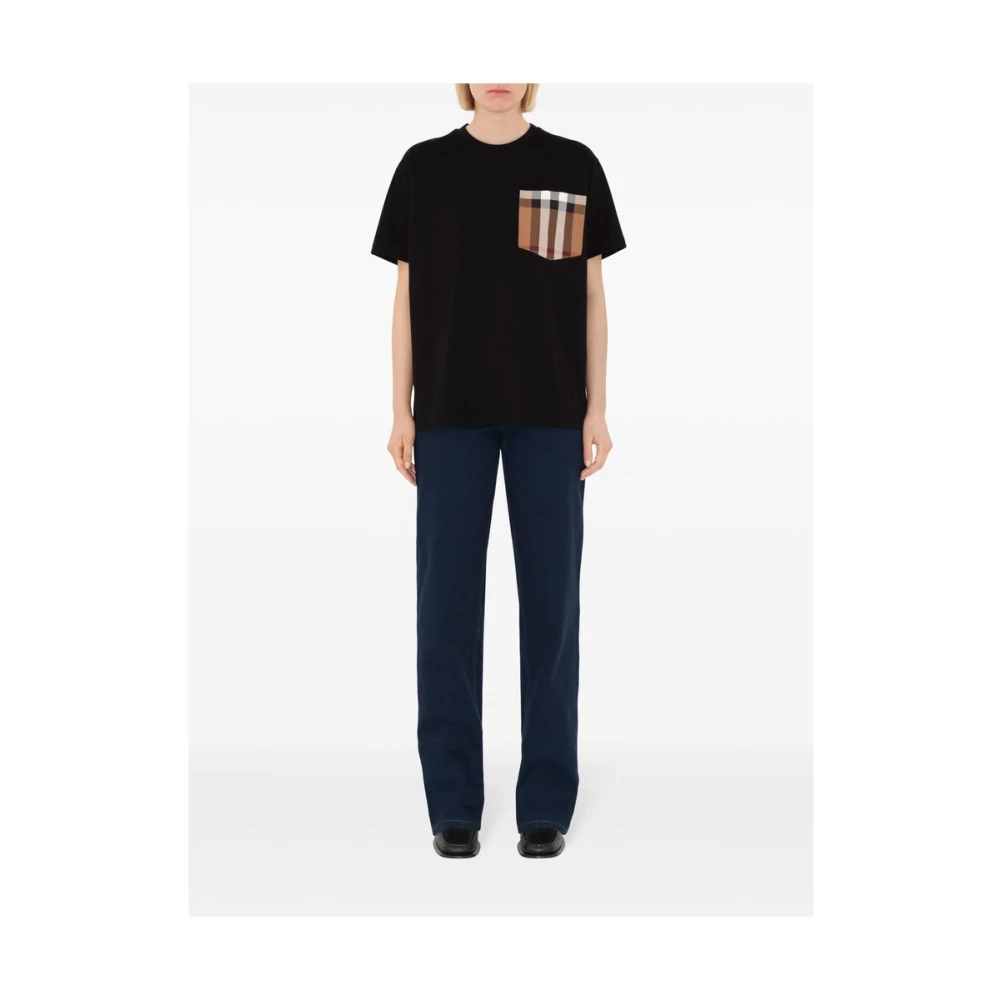 Burberry Geruite Zak Crew Neck T-shirt Black Dames