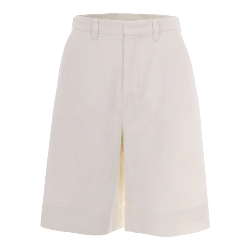 Max Mara Studio Cotton And Linen Drill Bermuda Shorts - Female - Casual Shorts - White - 2XS - Shorts