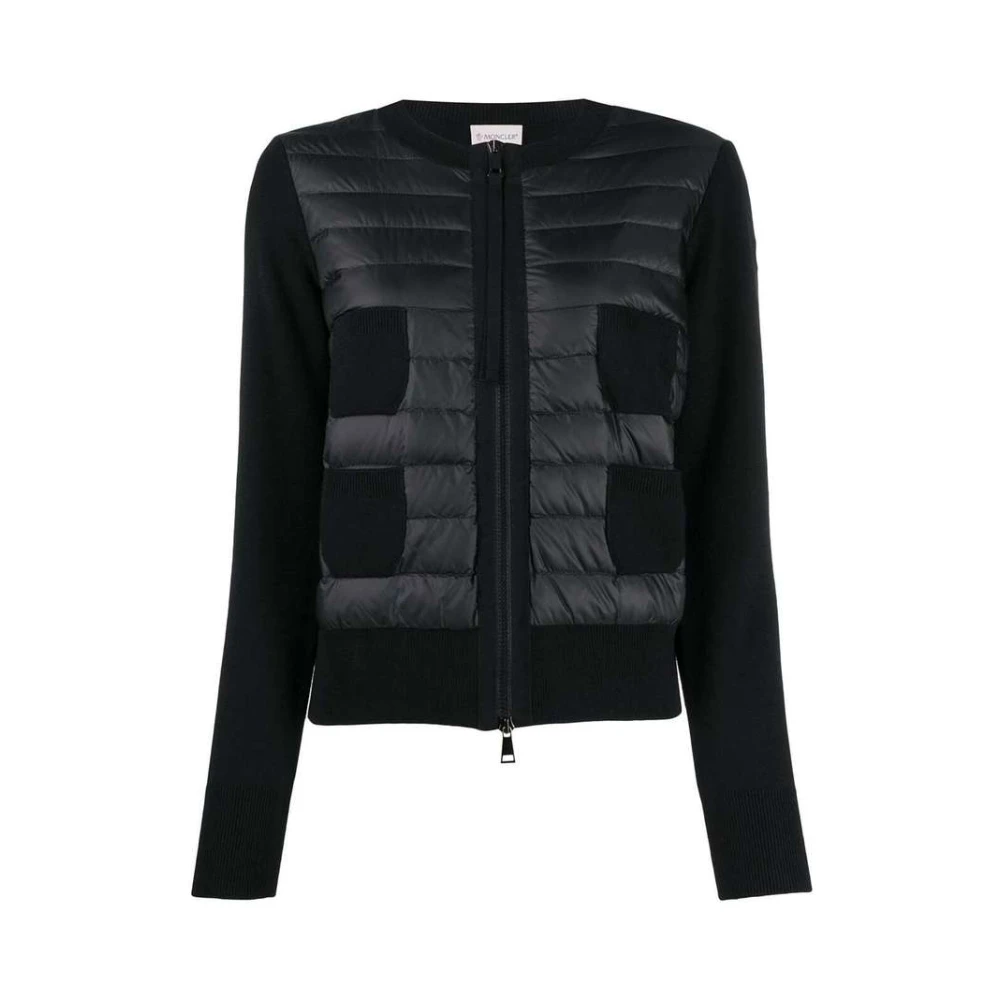 Moncler Black Down Jackets, Female, M, Padded Cardigan With Logo Patch