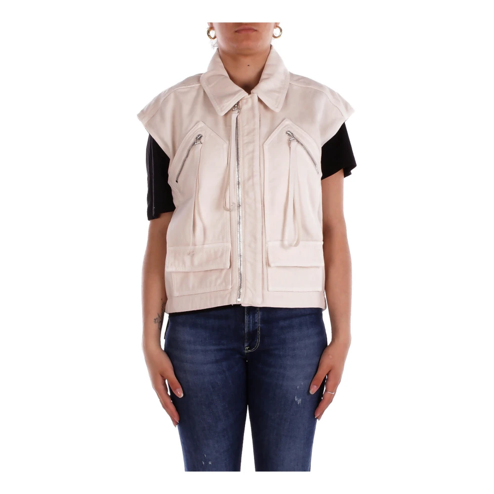 Pinko Women's Beige Waistcoats, Xs, Sleeveless Cotton Workwear Vest With Pockets