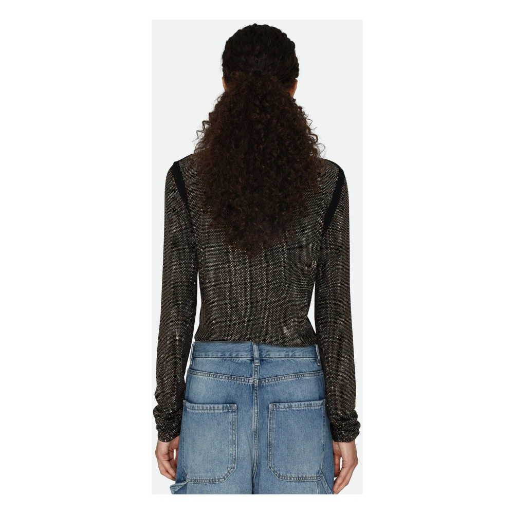 PATRIZIA PEPE Zwarte Paillet T-shirt Black Dames