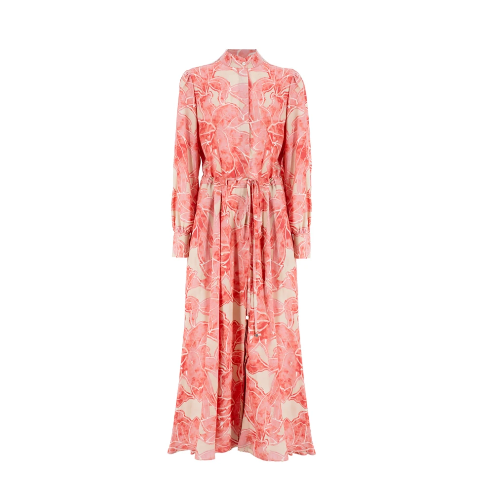 Kiton Zijden jurk met bedrukt patroon en mandarijnkraag Pink Dames