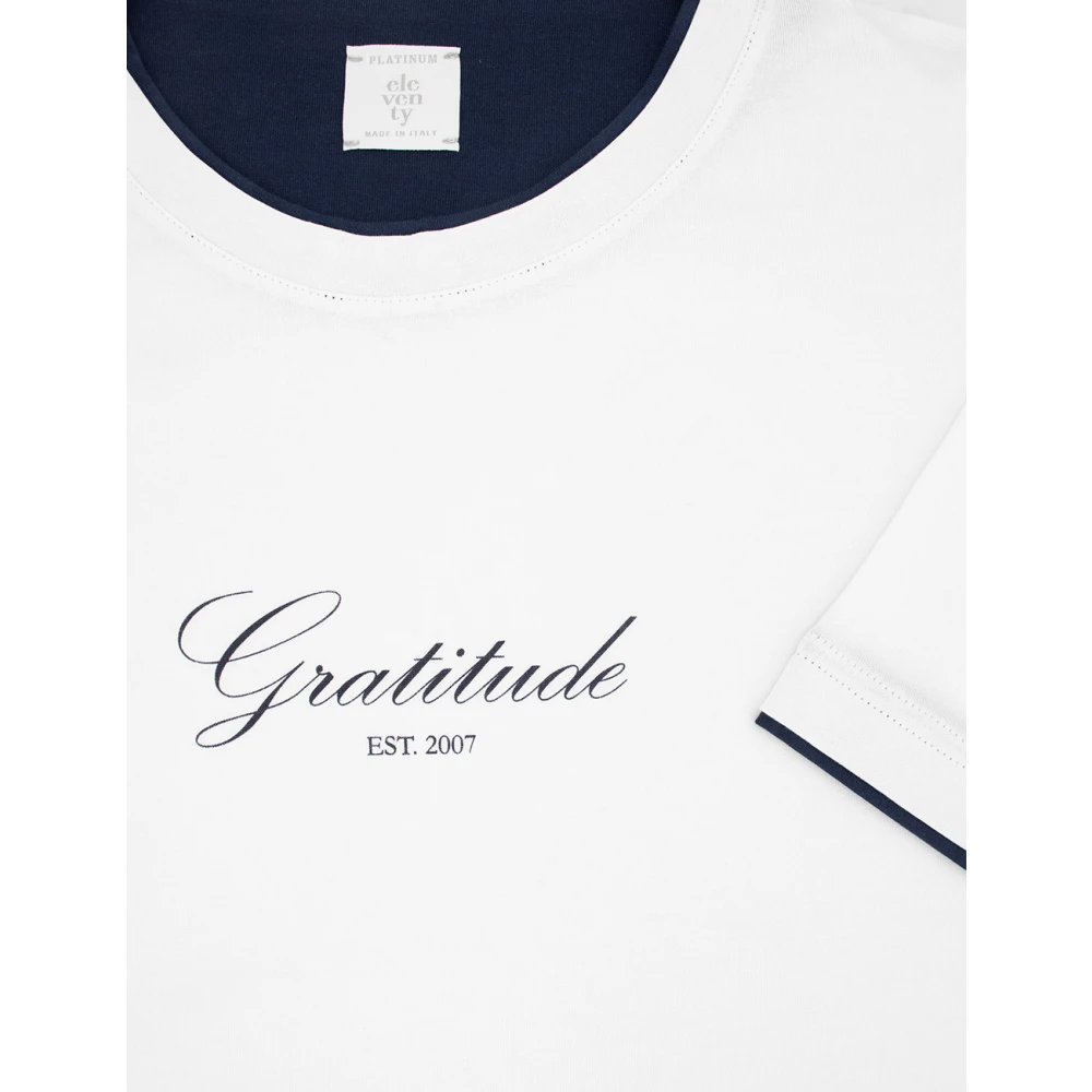 Eleventy Contrast Katoenen T-shirt met Front Motif White Heren