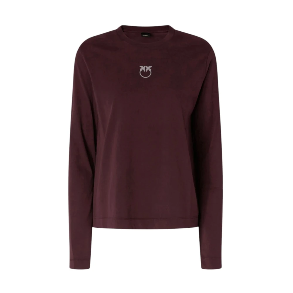 Pinko , Long Sleeve T-Shirts, Female, Brown, L, Love Birds Long Sleeve T-Shirt