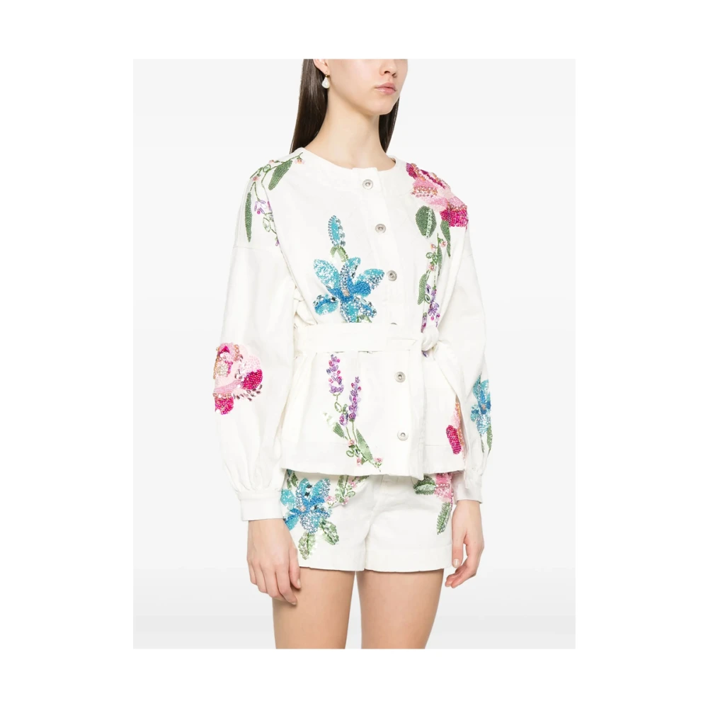Patbo Wit knoopsluiting bovenkleding met riem White Dames