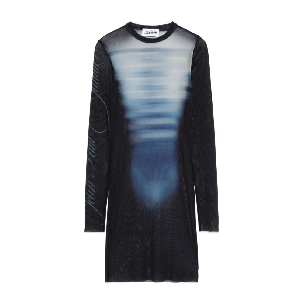 Jean Paul Gaultier Blauwe Print Korte Jurk met Transparant Ontwerp Blue Dames