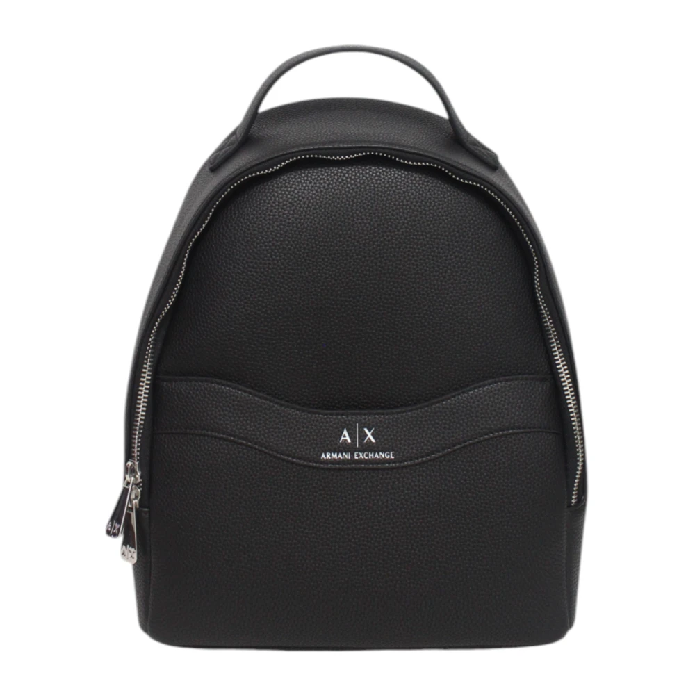 Armani Exchange Women's Black Faux Leather Backpack With Front Pocket