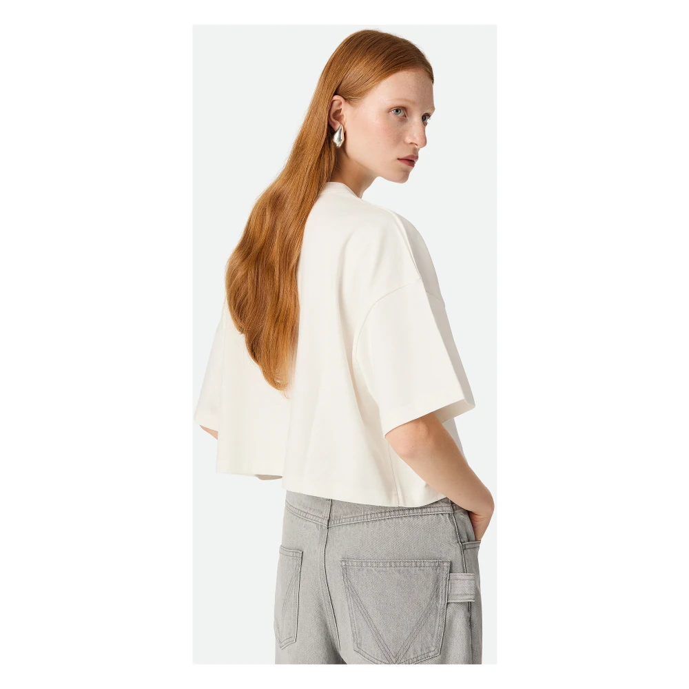 Bottega Veneta Witte Cropped T-shirt Intrecciato Patroon White Dames
