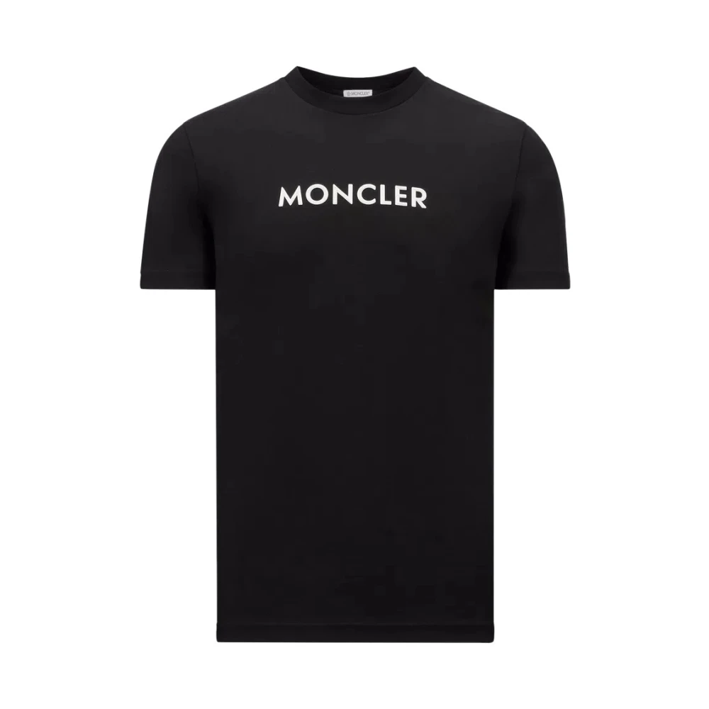 Moncler Zwarte Rubberized Logo T-Shirt Crew Neck Black Heren