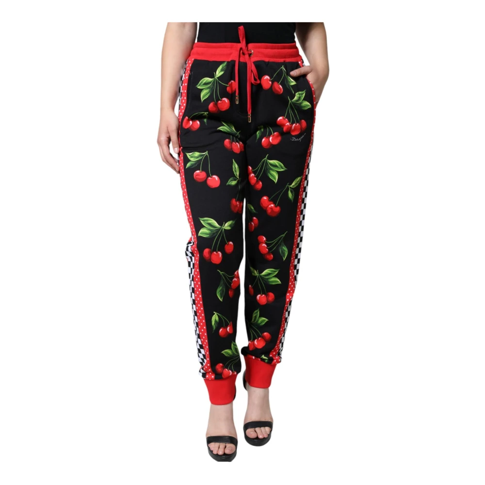 Dolce & Gabbana Women's Multicolor Sweatpants,, Cherry Print Jogger Trousers Black Red Large