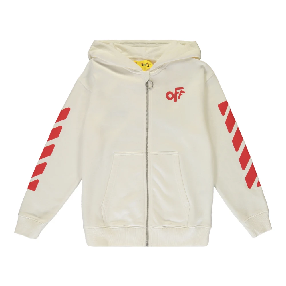 Off White Bomulls Zip Hoodie med Logotryck White, Flicka