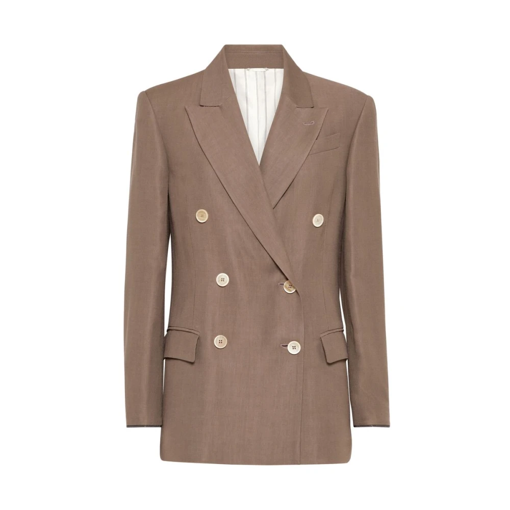 BRUNELLO CUCINELLI Bruine Double-Breasted Jas met Zakken Brown Dames