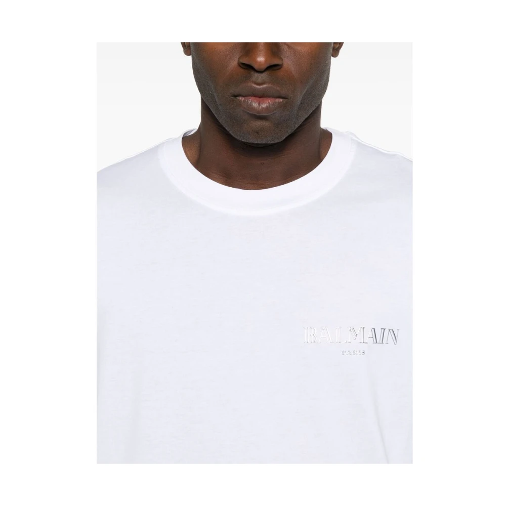 Balmain Witte Crew Neck Korte Mouwen Shirt White Heren