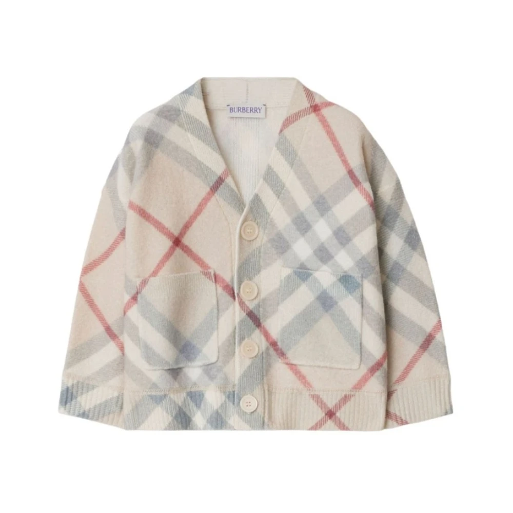 Burberry Barn Cardigan i Pale Stone Check Beige, Flicka