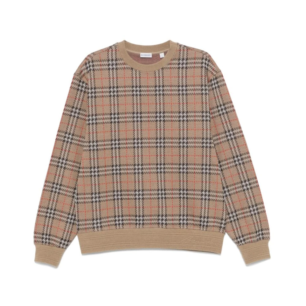 Burberry Geborduurde Logo Crew Neck Sweater Brown Heren
