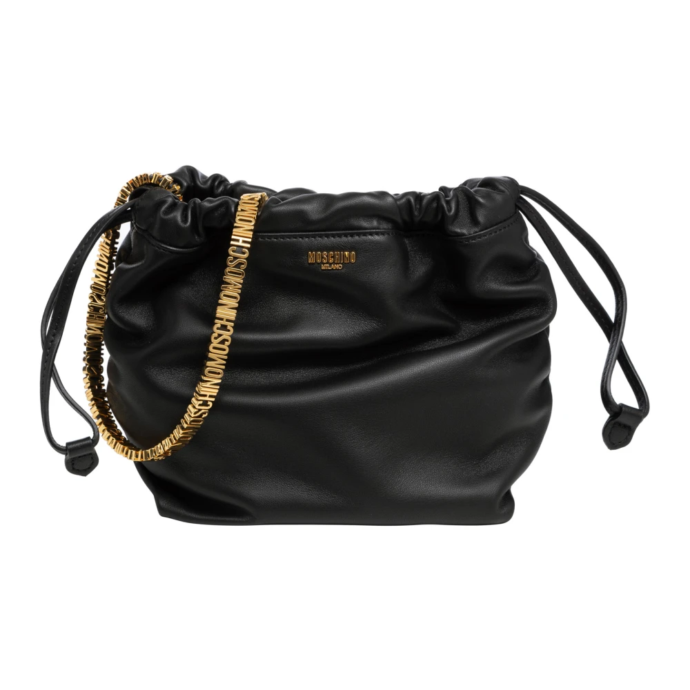 Moschino Mini Lettering Bucket Tas met Magneetsluiting Black Dames