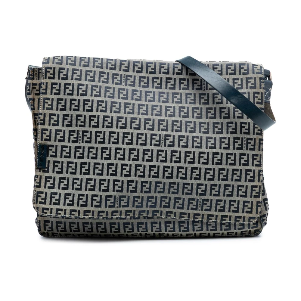 Fendi Vintage Women's Gray Pre-Owned Canvas Messenger Bag