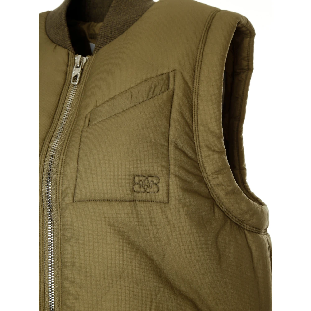 Ganni Gewatteerd kort vest met asymmetrische zak Green Dames