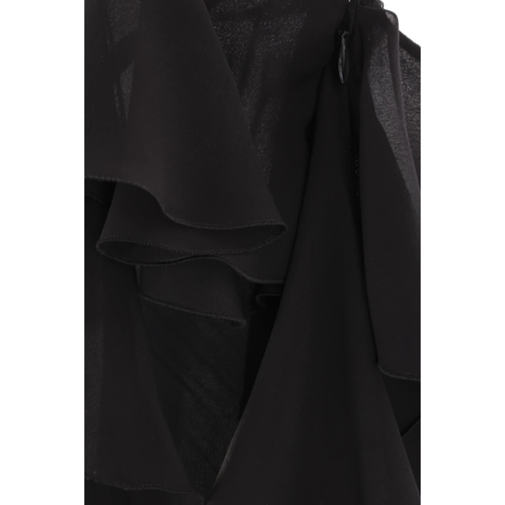Blumarine Zwarte Georgette Midi Jurk met Ruches Black Dames