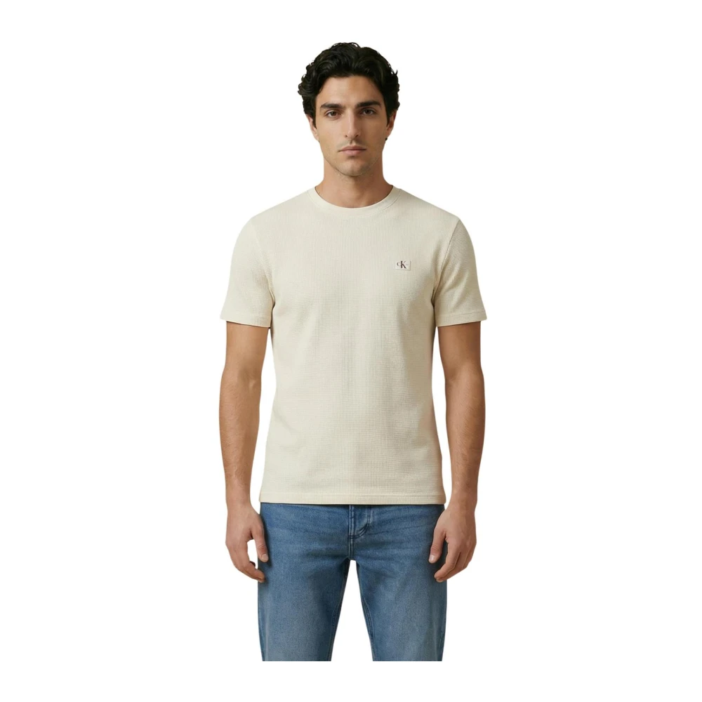 Calvin Klein Jeans Men's Beige T-Shirts, 2XL, Short Sleeve Round Neck T-Shirt