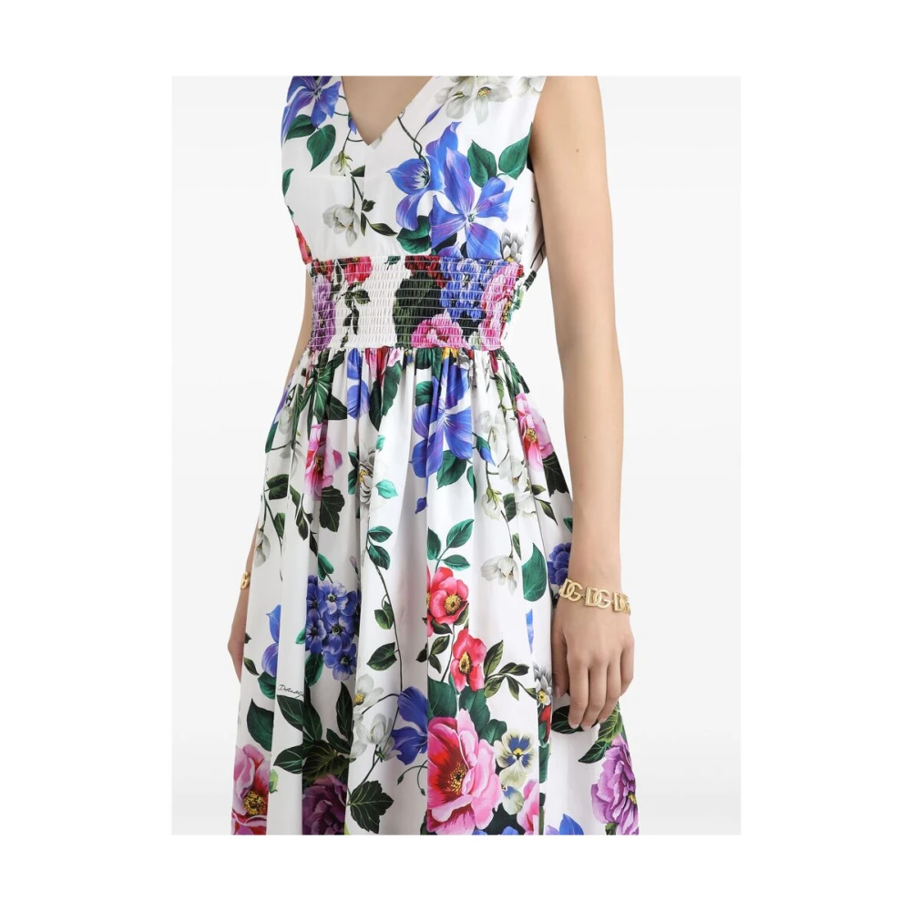 Dolce & Gabbana Witte Mouwloze Jurk met V-hals Multicolor Dames