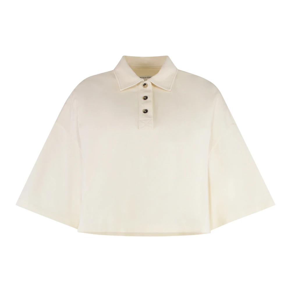 Bottega Veneta Women's Beige Polo Shirts, S, Cotton Piqué Polo Shirt