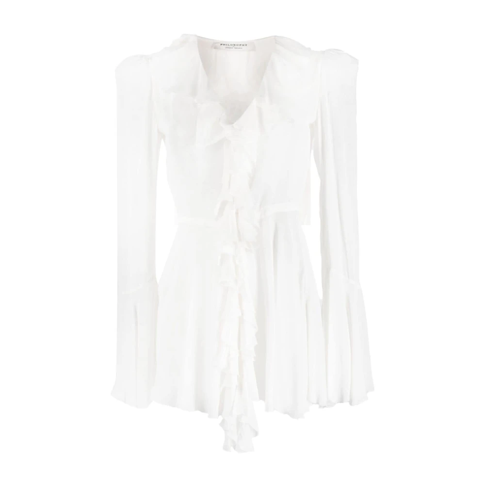 Philosophy di Lorenzo Serafini Witte Ruches Detail V-Hals Shirt White Dames