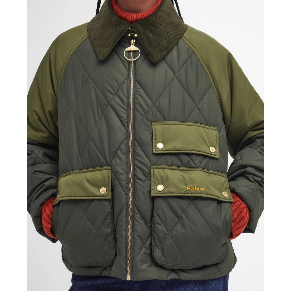 Barbour Gewatteerde jas met patchwork ontwerp Green Dames