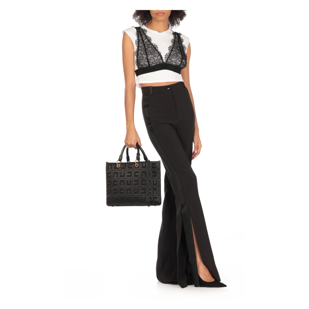 Elisabetta Franchi Zwarte Crêpe Broek met Zijzakken Black Dames