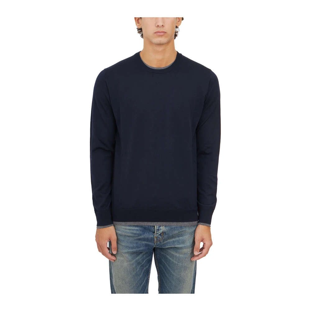 Paolo Pecora Wollen Crewneck Trui Blue Heren