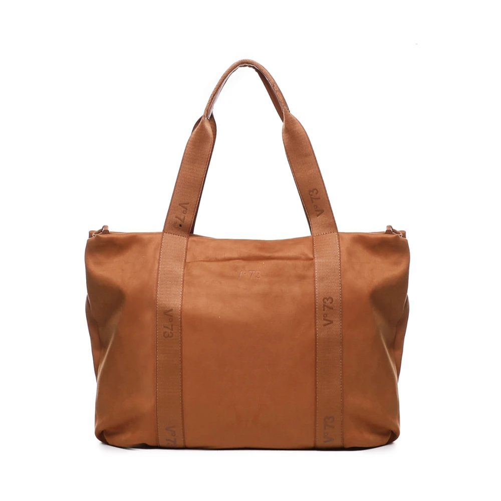V73 Zwarte Katoenen Tote Tas met Rits Orange Dames