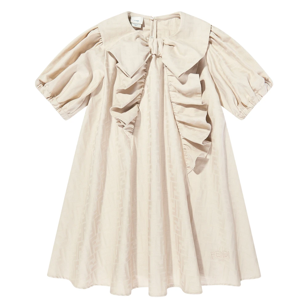 Fendi Girls Beige Chic Jacquard Logo Dress In