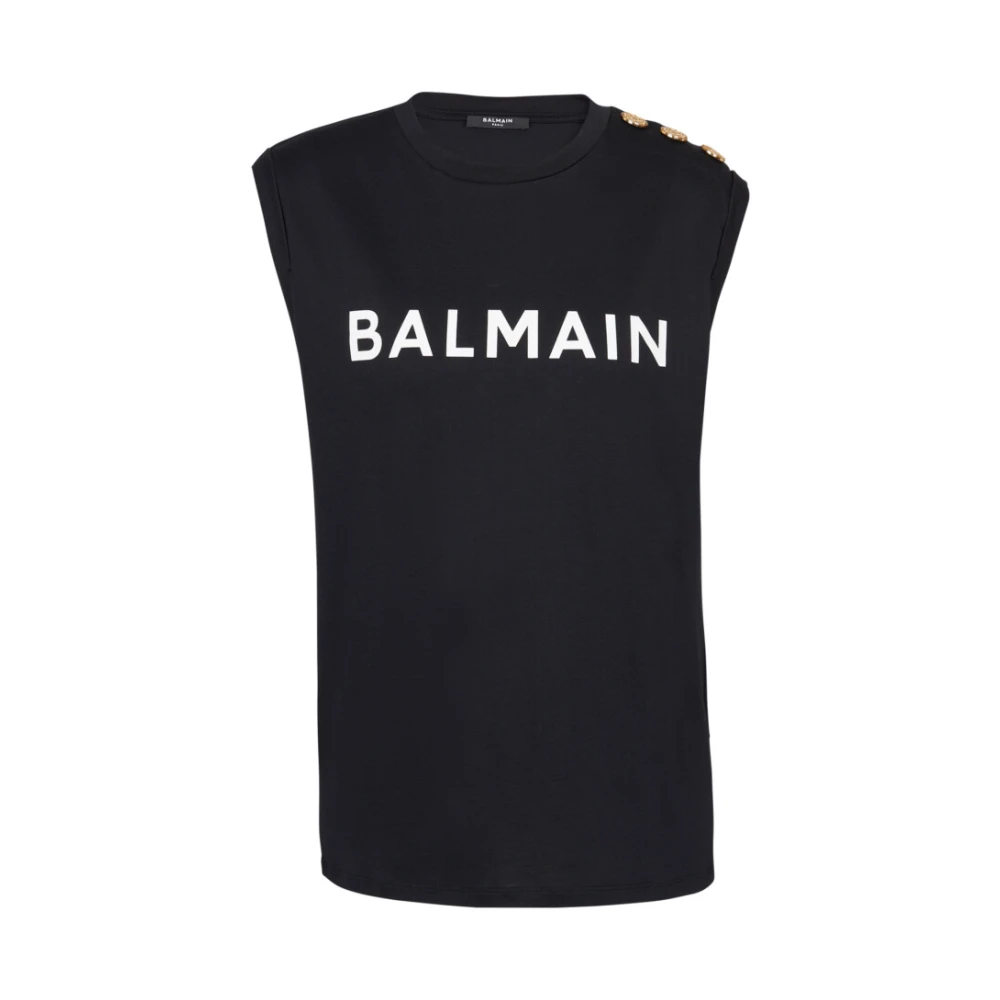 Balmain Black Chic Logo Print Sleeveless Top - Female - Sleeveless Tops - S - Tops