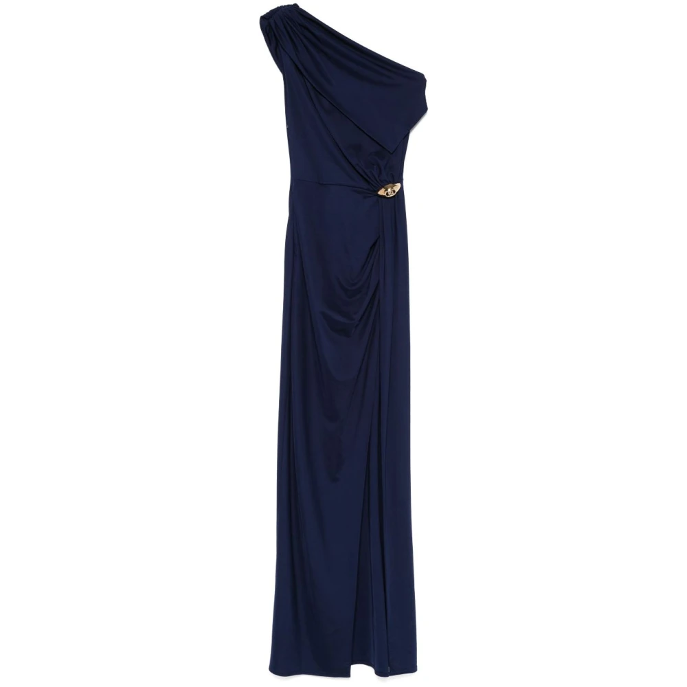 Elisabetta Franchi Navy Blauwe Gedrapeerde Jurk Met Zijsplit Blue Dames