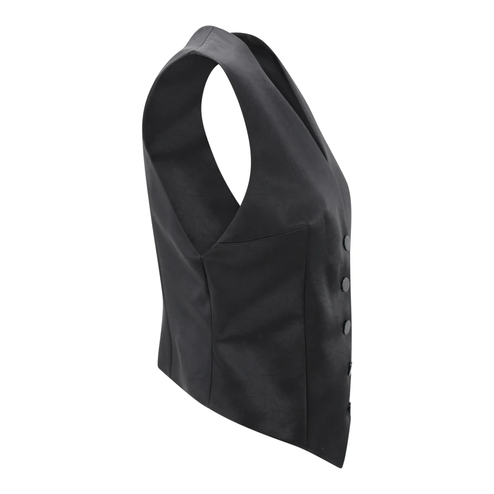 Philosophy di Lorenzo Serafini Zwarte Satijnen V-Hals Mouwloze Jas Black Dames