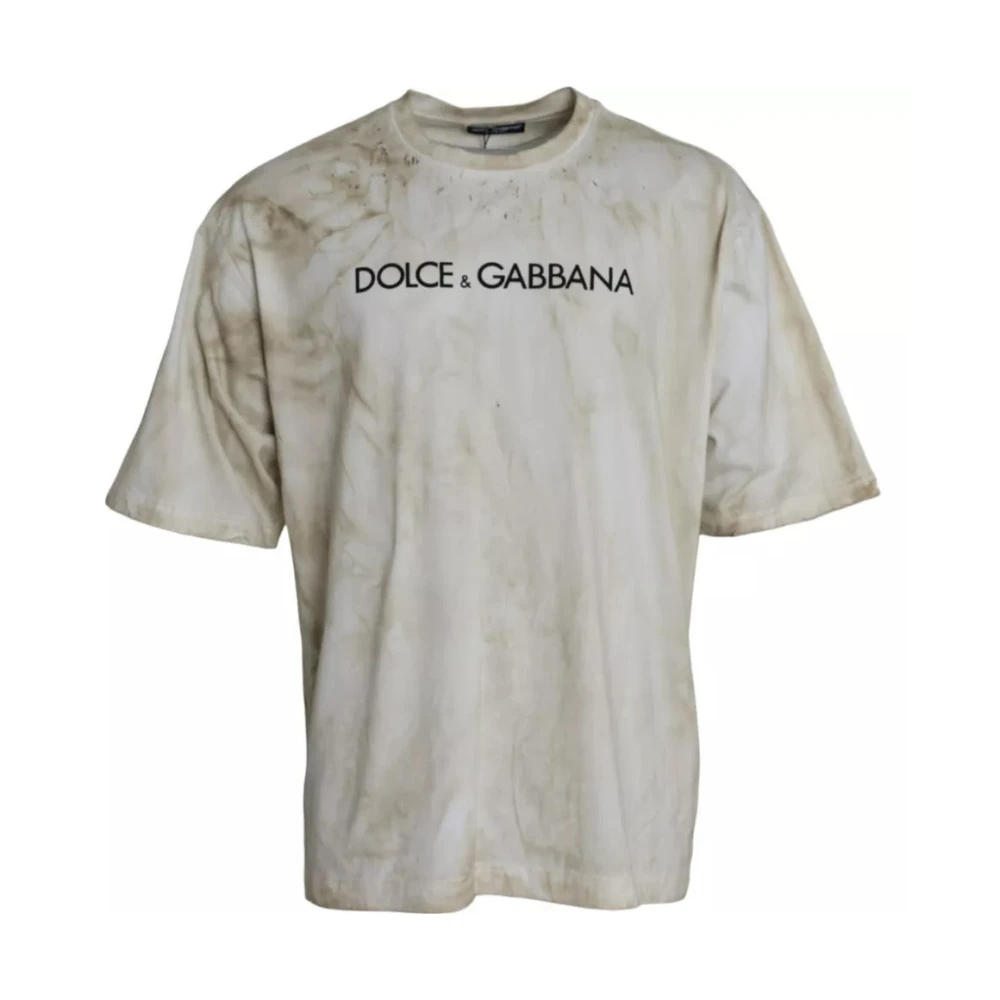 Dolce & Gabbana Off-White Logo Katoenen T-Shirt White Heren