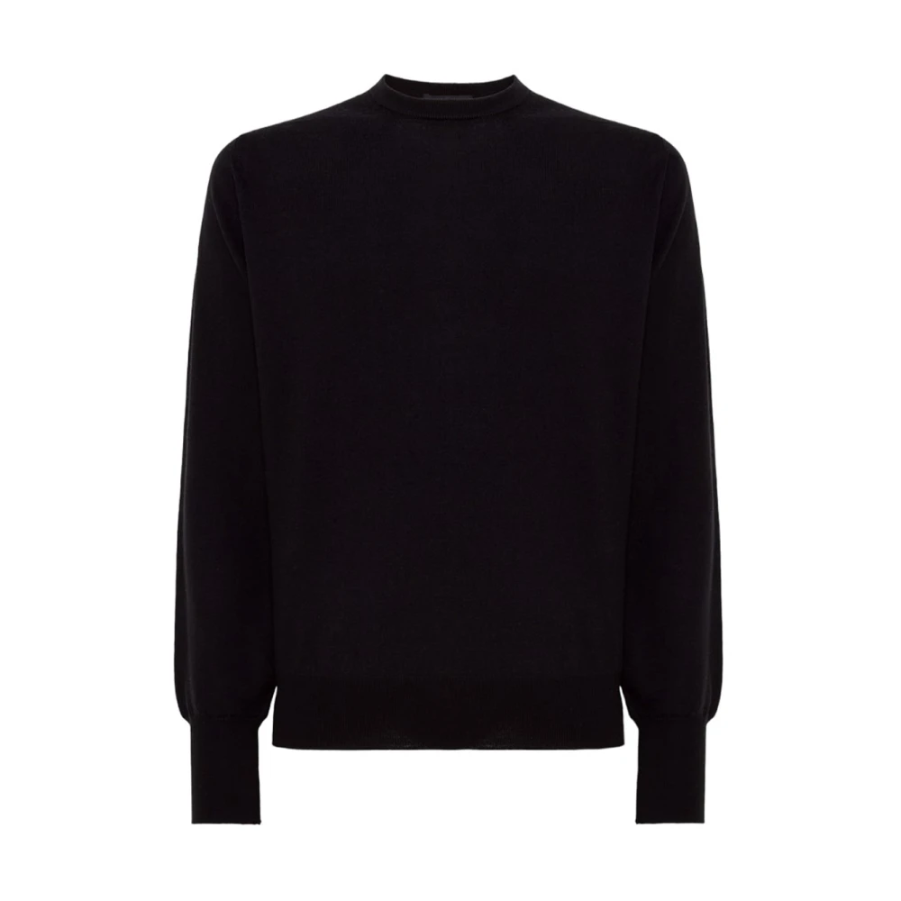 Alpha Studio Merino Wol Gepatchte Trui met Lange Mouwen Black Heren