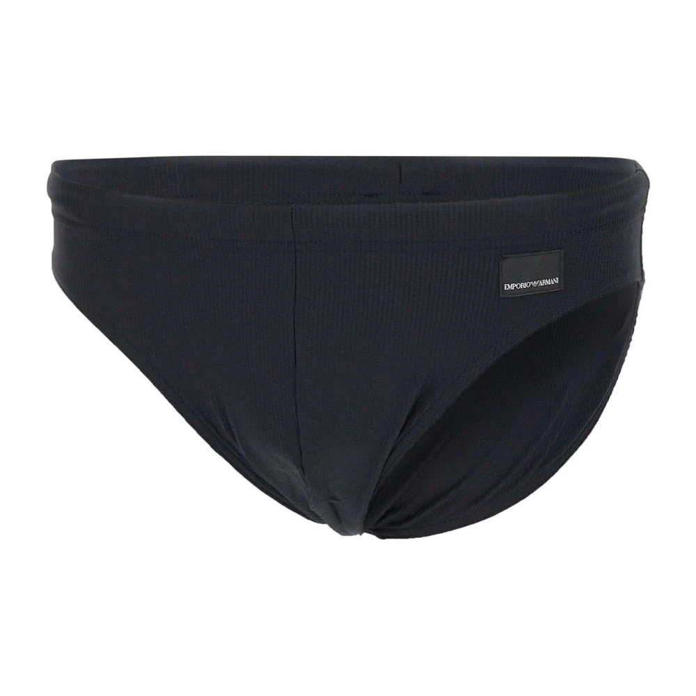 Emporio Armani Men's Black Beachwear, Xl, Fine-Ribbed Swim Briefs