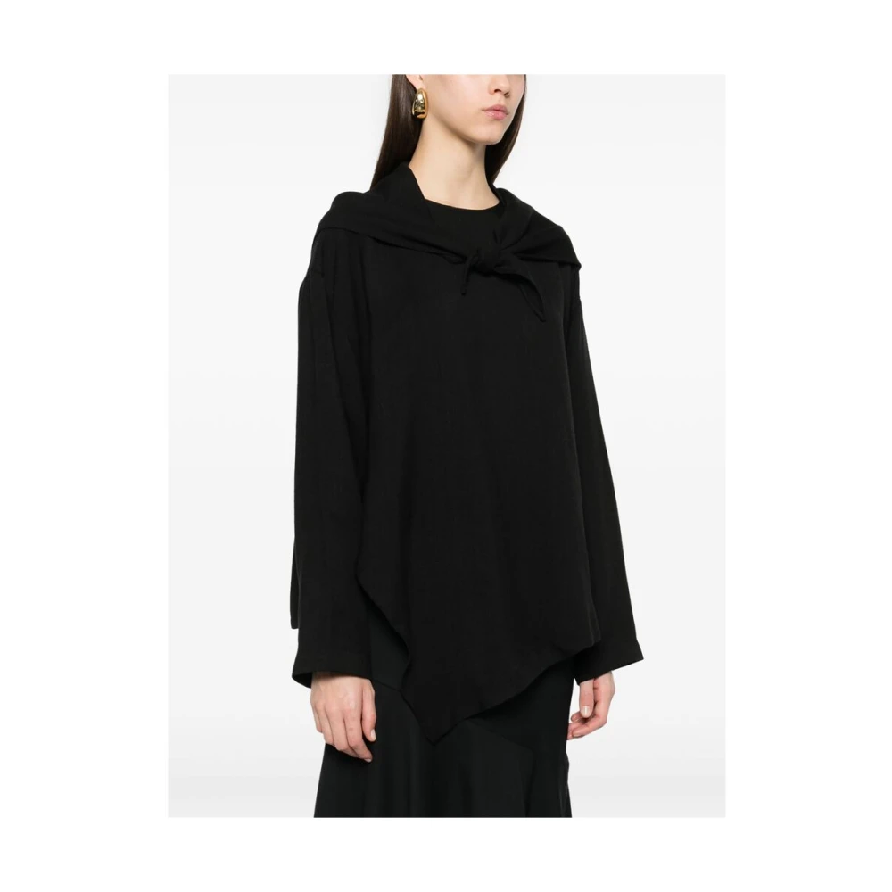 Studio Nicholson Zwarte Geknoopte Sjaal Hals Top Black Dames