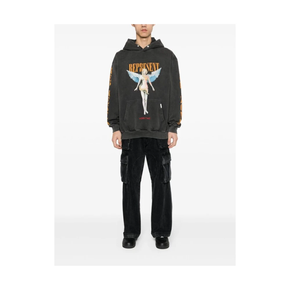 Represent Sweatshirt met grafische print en capuchon Gray Heren