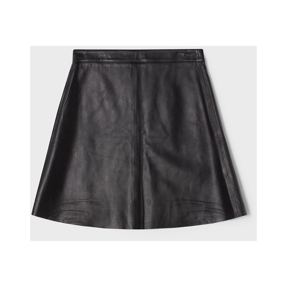 Busnel Luxe Lamsvacht A-Lijn Leren Rok Black Dames