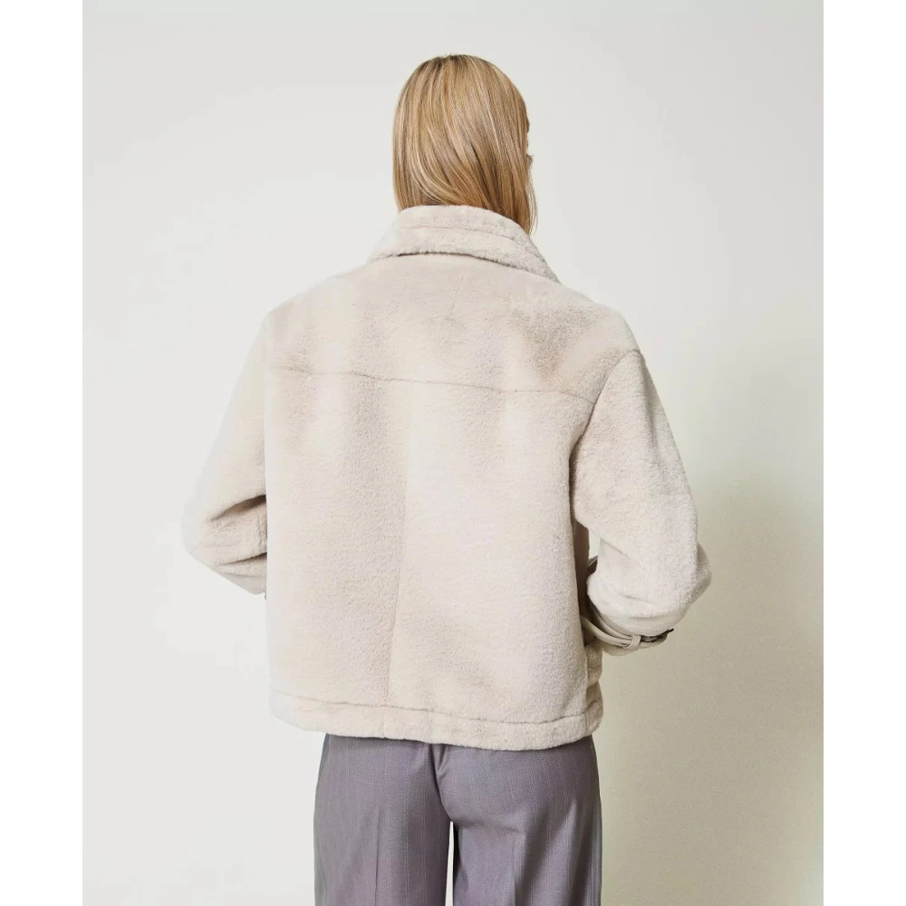 Twinset Jas van nepbont met bandjes Beige Dames