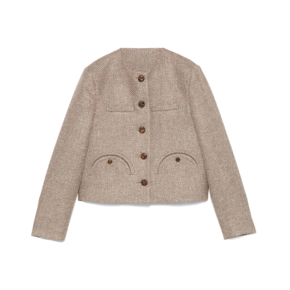 Blazé Milano Taupe Kraagloze bovenkleding met schoudervullingen Brown Dames